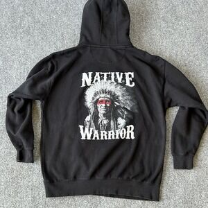 Native Warrior Sweater Men's Extra Large Black Hoodie Sweatshirt Double Sided